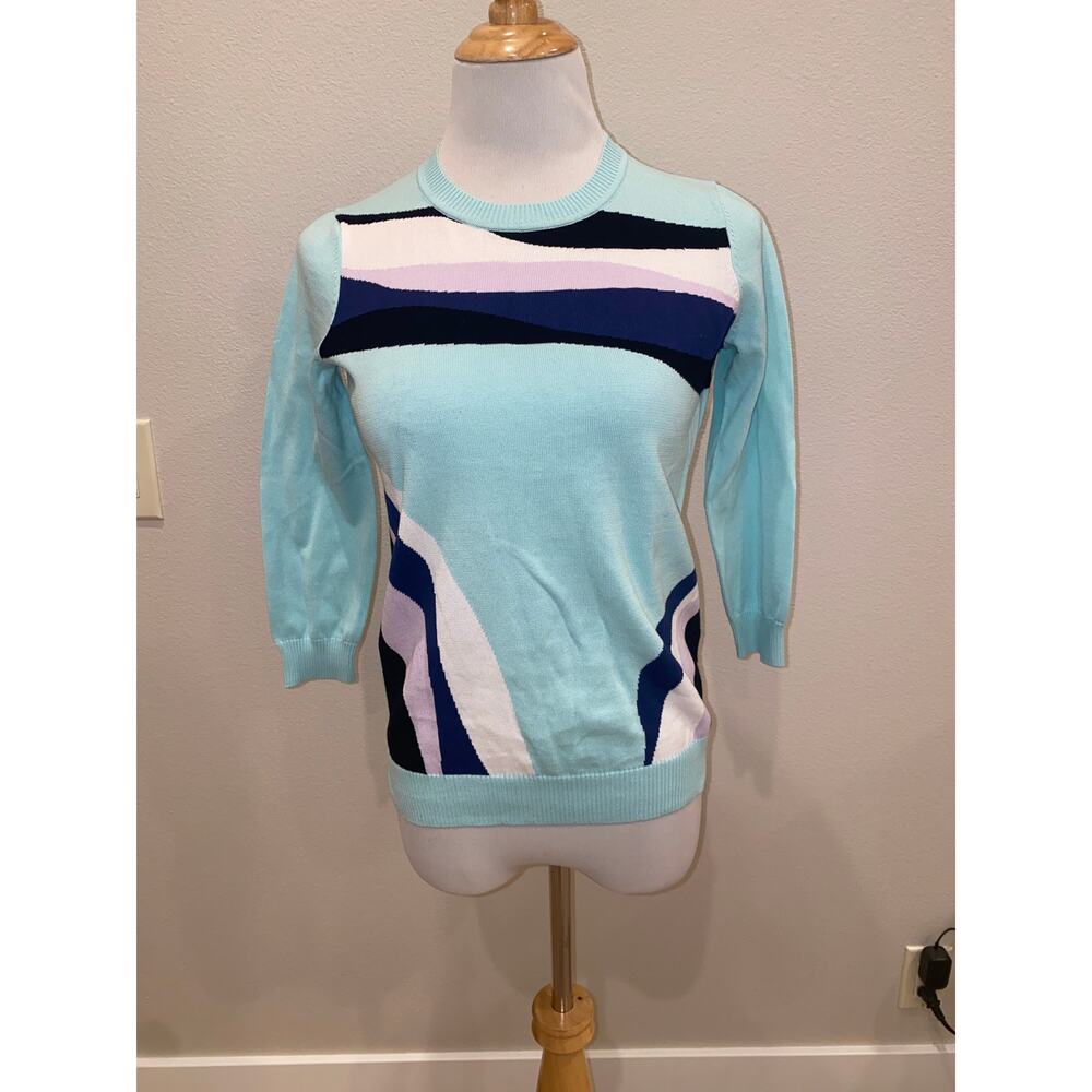 Edinburgh Knitwear Ripple Intarsia Sweater 3/4 Sleeves Size XS NWT